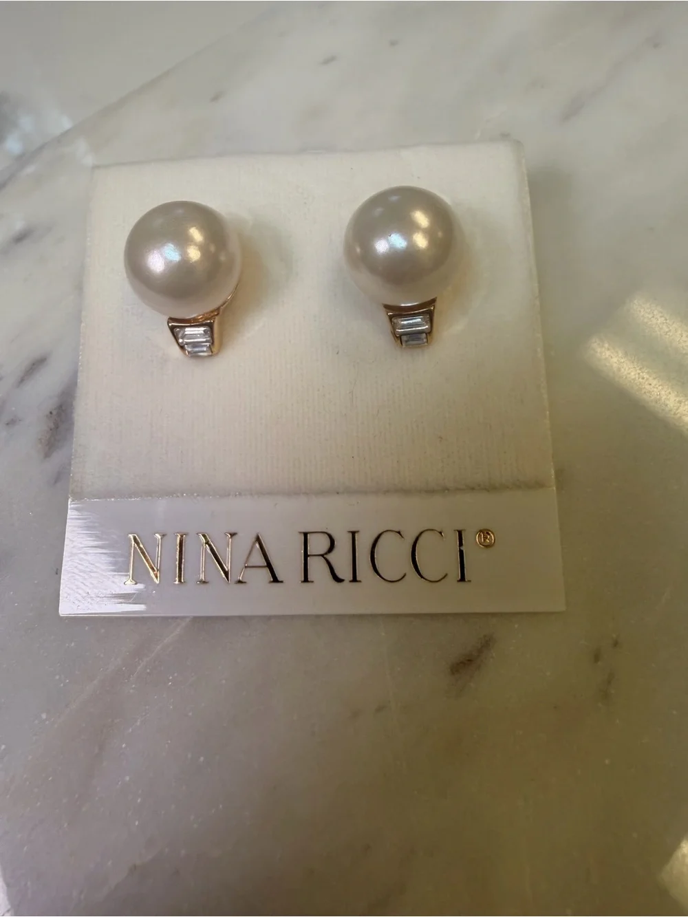 Nina Ricci Ivory Pearl Drop Earrings with Gold Accents